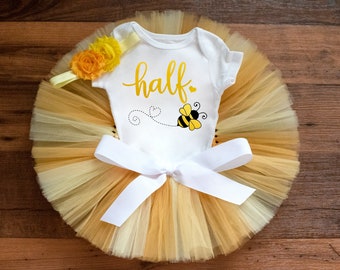 Half Bee day birthday outfit girl 'Sunny' Sweet as can bee outfit, bee half birthday, tutu, shirt, headband, cake smash, bumblebee 6 month