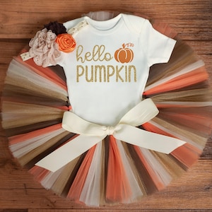 Hello Pumpkin newborn girl fall outfit &#39;Autumn&#39; first Thanksgiving outfit baby girl, fall photo tutu set, little pumpkin