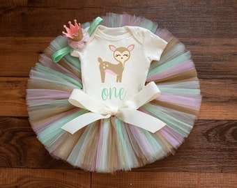Woodland Deer First Birthday Outfit "Nieva Gold" Oh Deer cake smash