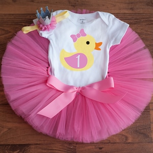 Rubber Ducky birthday outfit &#39;Bubblegum&#39; splish splash girls first birthday outfit, one little lucky duck cake smash girl tutu set