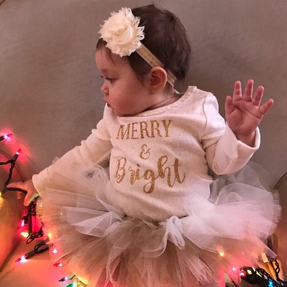 Christmas outfit baby girl "Esme Gold" Merry and Bright tutu set