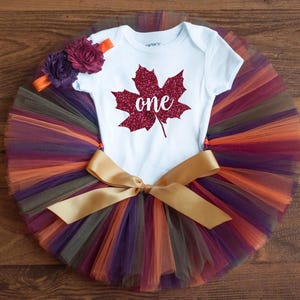 Fall first birthday outfit girl 'Autumn' October, November cake smash tutu, bodysuit, headband set