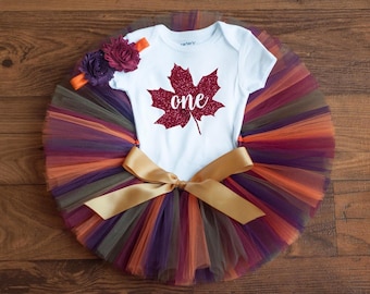 Fall first birthday outfit girl 'Autumn' October, November cake smash tutu, bodysuit, headband set