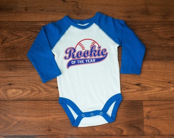 Boys baseball rookie of the year outfit 'AJ' blue and red sports cake smash bodysuit