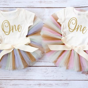 Twin Girls First Birthday Outfits, Matching 1st Birthday Tutu Sets, Baby Girl Twin 1st Bday Clothes, One Year Old Cake Smash