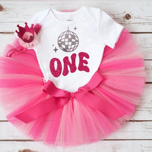 First disco birthday outfit girl &#39;Anita&#39; 70s retro disco ball first birthday cake smash tutu set