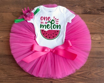 One in a melon first birthday outfit 'Addylyn' watermelon 1st birthday tutu - pink, green