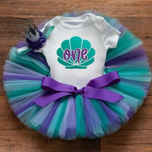 Mermaid first birthday outfit girl, mermaid cake smash tutu set, oneder the sea outfit, ocean birthday