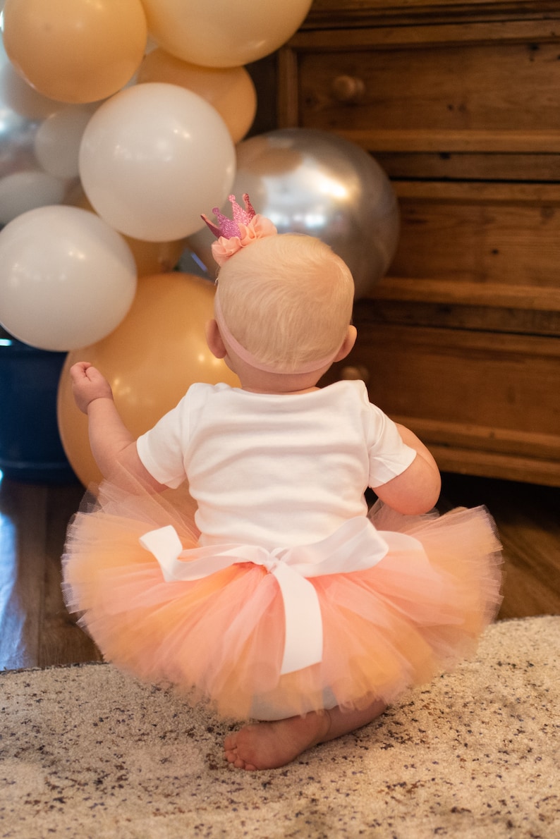 Pastel pumpkin first birthday outfit 'Summer' pink and peach tutu, bodysuit, headband set image 7