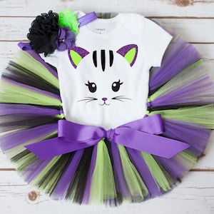 Cat Halloween Tutu Outfit for Girls &quot;Wicked&quot; Cat Costume for Baby or Toddler, Baby Girl Halloween Outfit, Kitten Tutu Set