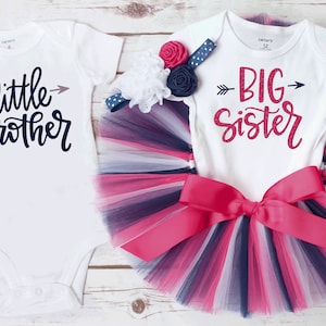Big sister little brother outfits 'Avery' newborn sibling outfit, boy girl sibling outfits, big sister announcement tutu set
