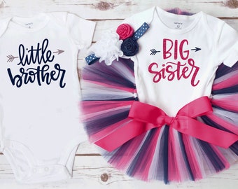 Big sister little brother outfits 'Avery' brother and sister outfit, newborn sibling outfit, boy girl sibling outfits, big sister tutu set