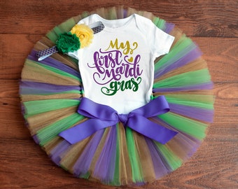 My first Mardi gras outfit for baby girl in purple, gold, and green