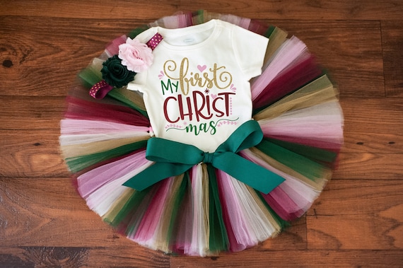 My First Christmas Outfit for baby girls "Aubree Gold" xmas photo outfit