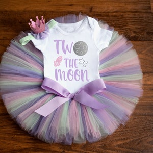 Two the moon second birthday outfit girl 'Elizabeth' pastel two the moon space 2 birthday outfit 2 year outfit outer space birthday tutu set