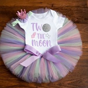 Zwei der Mond zweite Geburtstag Outfit Mädchen 'Elizabeth' Pastell zwei der Mond Weltraum 2 Jahre Geburtstag Outfit, Weltraum Geburtstag Tutu Set