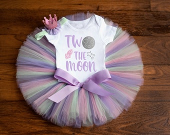 Pastel Two the Moon Birthday Outfit Girl "Elizabeth" Space 2nd birthday tutu set