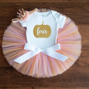Pastel pumpkin first birthday outfit 'Summer' pink and peach tutu, bodysuit, headband set image 6