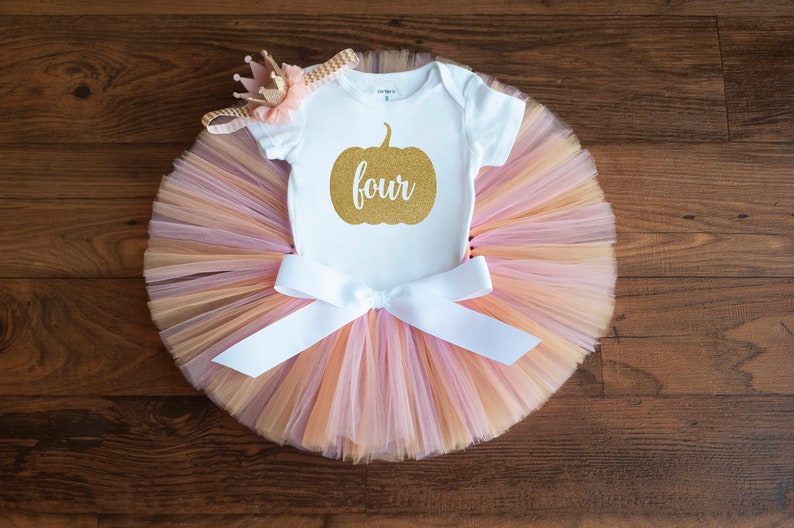 Pastel pumpkin first birthday outfit 'Summer' pink and peach tutu, bodysuit, headband set image 6