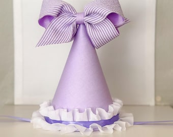 Ribbons & bows first birthday party hat - lavender first bday - girls just wanna be one