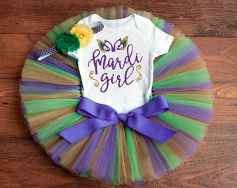 Girls Mardi Gras Outfit - purple green gold baby tutu set