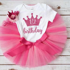 Pink half birthday girl outfit  &#39;Anita&#39; 6 month photo outfit, baby half birthday tutu set, pink 6 month tutu