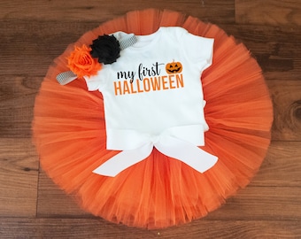 Mijn eerste Halloween-outfit baby meisje "Kathy" oranje pompoen pasgeboren tutu set