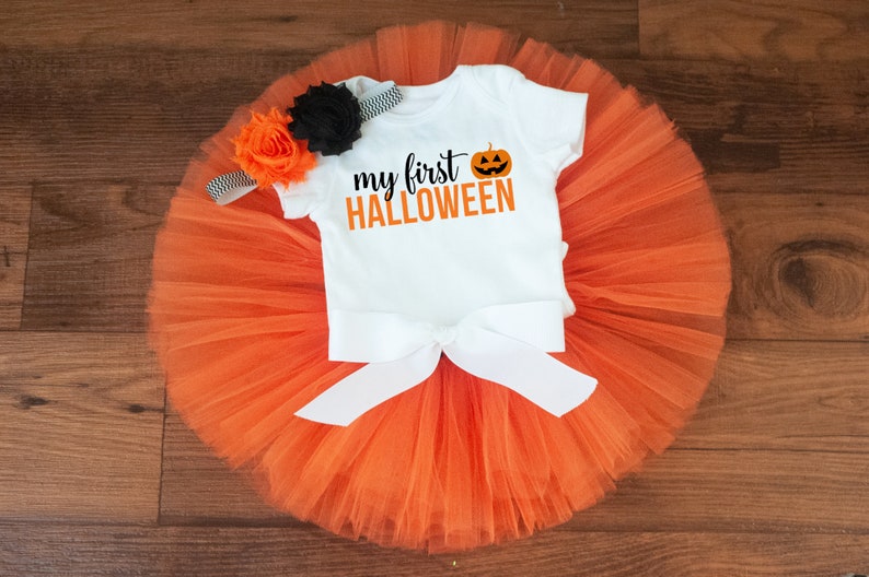My first Halloween outfit baby girl "Kathy" orange pumpkin newborn tutu set image 1