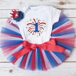 4th of July birthday outfit girl &#39;Betsy&#39; firework first birthday baby girl, red white blue birthday outfit, cake smash, the big one