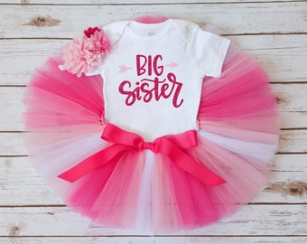 Pink big sister outfit for girls "Skye" gender reveal shirt, tutu, headband set