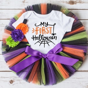 First Halloween outfit baby girl "Spooky" Halloween costume for baby girl, newborn girl personalized halloween outfit, halloween tutu set