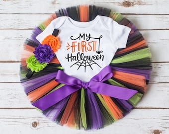 First Halloween outfit baby girl "Spooky" Halloween costume for baby girl, newborn girl personalized halloween outfit, halloween tutu set