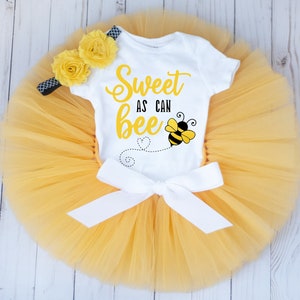 Sweet as can bee outfit girl &#39;Goldie&#39; first bee day outfit, newborn outfit bee, bumblebee tutu set, bee cake smash girl, yellow bee tutu