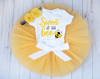 Yellow sweet as can bee outfit 'Goldie' bumblebee first birthday