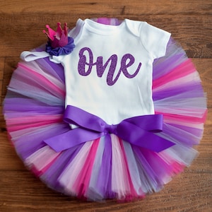 Pink and purple birthday tutu outfit girl &#39;Persephonee&#39; cake smash photo session tutu set, baby girl first birthday, 12 month