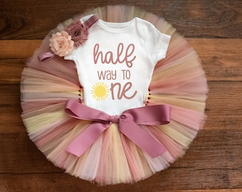 Pastel halfway to one sun outfit baby girl, halfway around the sun half birthday outfit girl, 6 month photo outfit, sun half birthday tutu