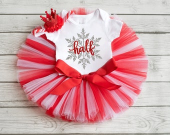 Candy cane half birthday outfit "Ava" 6 month Christmas outfit girl, red and white half birthday outfit girl, Christmas half birthday tutu