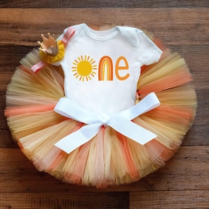 Sun rainbow first birthday outfit 'Sunshine' first trip around the sun outfit girl - cake smash tutu set - orange, yellow