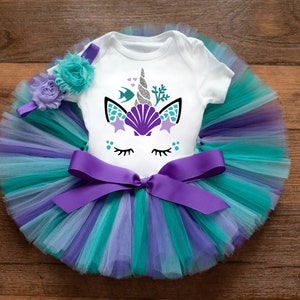 Unicorn Mermaid Outfit for Girls, Baby Girl Birthday Tutu set, Magical Under the Sea Party Outfit, Mermaid Unicorn Costume