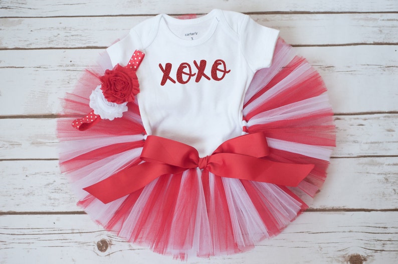Valentines day baby outfit Ava XOXO girls valentine party outfit first valentines tutu set baby girl valentines outfit red and white tutu