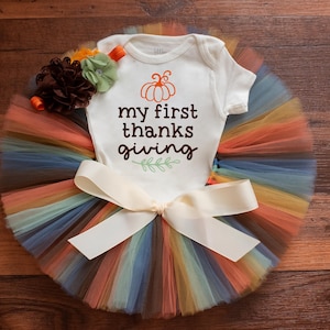 First Thanksgiving outfit baby girl 'Spice' Pastel newborn fall tutu set, 1st turkey day, little pumpkin newborn photo outfit