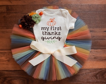 Ensemble My First Thanksgiving tenue bébé fille « Spice » couleurs automnales, body, ensemble bandeau
