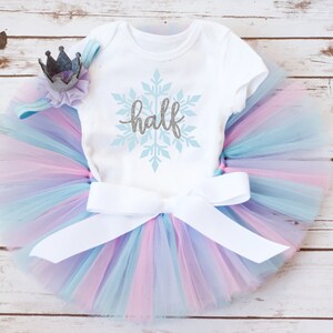 Pastel Winter snowflake half birthday outfit girl "Wendy" 6 month photo outfit, half birthday milestone tutu