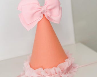 Pink and Peach first birthday hat for baby girls - little pumpkin theme