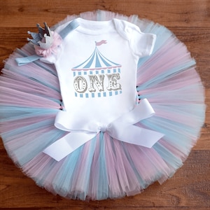 Circus first birthday outfit 'Cotton Candy' big top first birthday outfit girl, carnival one year cake smash tutu set