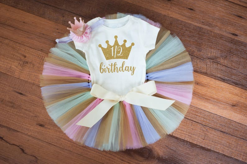Pastel and gold half birthday Unicorn half birthday outfit girl pink half birthday gold pink and gold 6 month outfit unicorn half birthday
