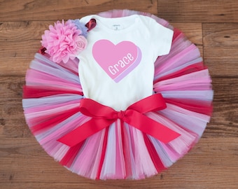 Personalized Valentines day baby girl outfit "Ellie" Valentine tutu set with name