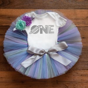 Pastel space first birthday outfit 'Celeste' galaxy cake smash tutu set