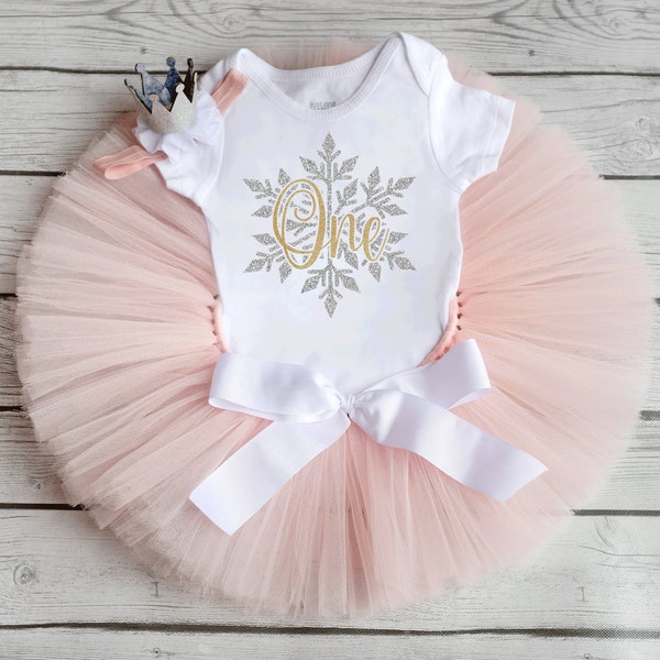 Silver and gold Snowflake first birthday outfit "Emory" cake smash outfit blush birthday outfit girl first birthday winter onederland