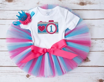 Różowy i niebieski strój urodzinowy „Photo Punks” Rok w mgnieniu oka